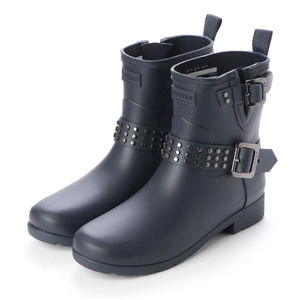 Hunter Refined Stud Biker Short Boots Waterproof‎ Handcrafted Matte Black 7